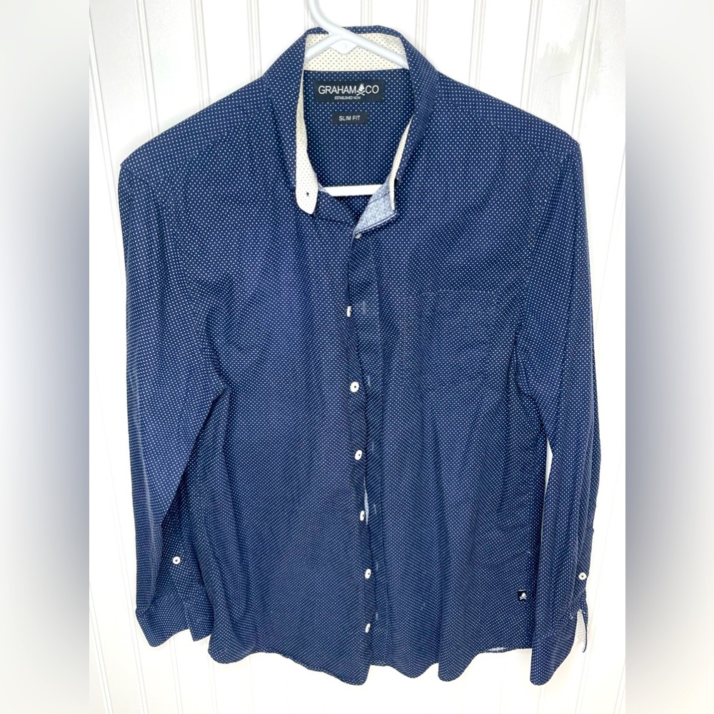 Graham.co slim fit mens blue dress shirt